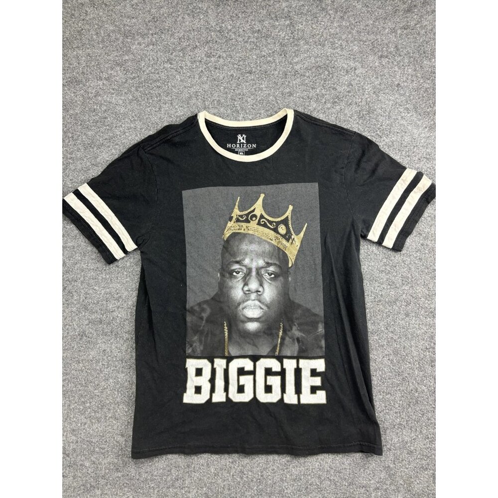 Biggie Smalls Shirt Mens XL Black Crown Graphic Ringer‎ Rap Tee Horizon Hip Hop